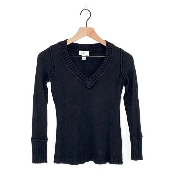 ANN TAYLOR LOFT Women's Sweater XXSP Extra Extra Small Petite Black Reverse Seam - Picture 1 of 9